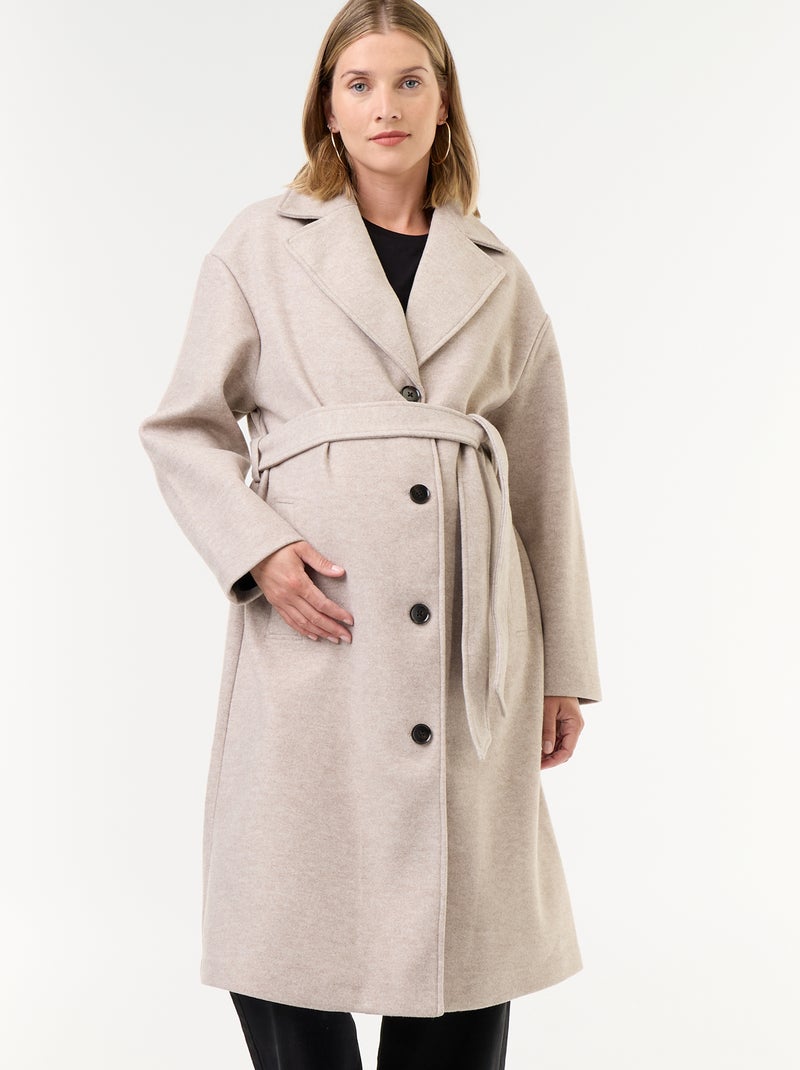 Cappotto lungo in finta lana con collo a revers Beige - Kiabi