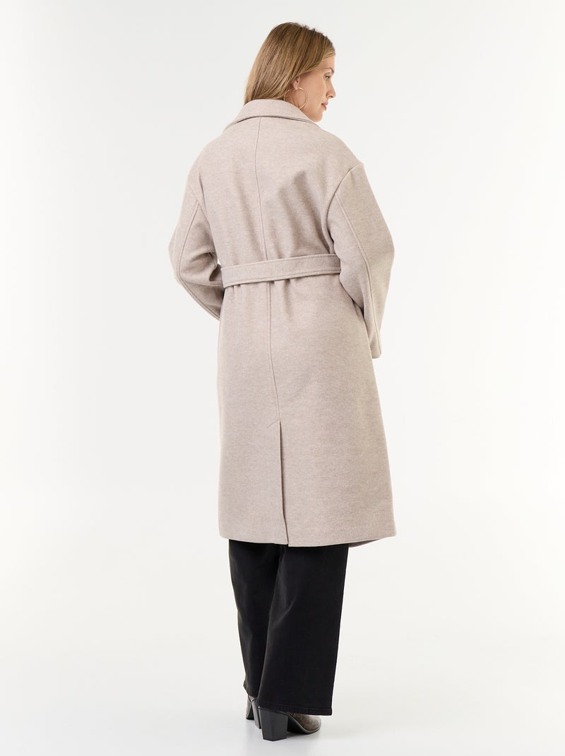Cappotto lungo in finta lana con collo a revers Beige - Kiabi
