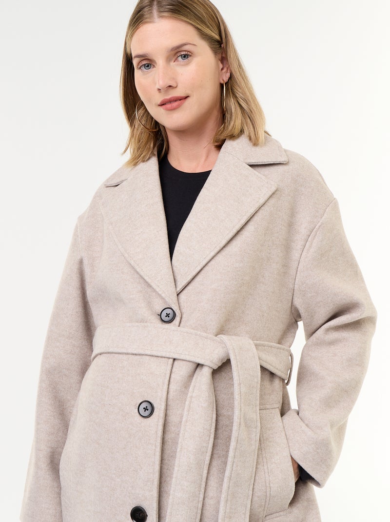 Cappotto lungo in finta lana con collo a revers Beige - Kiabi