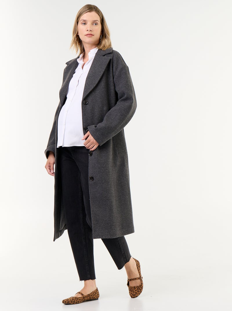 Cappotto lungo in finta lana con collo a revers Grigio - Kiabi