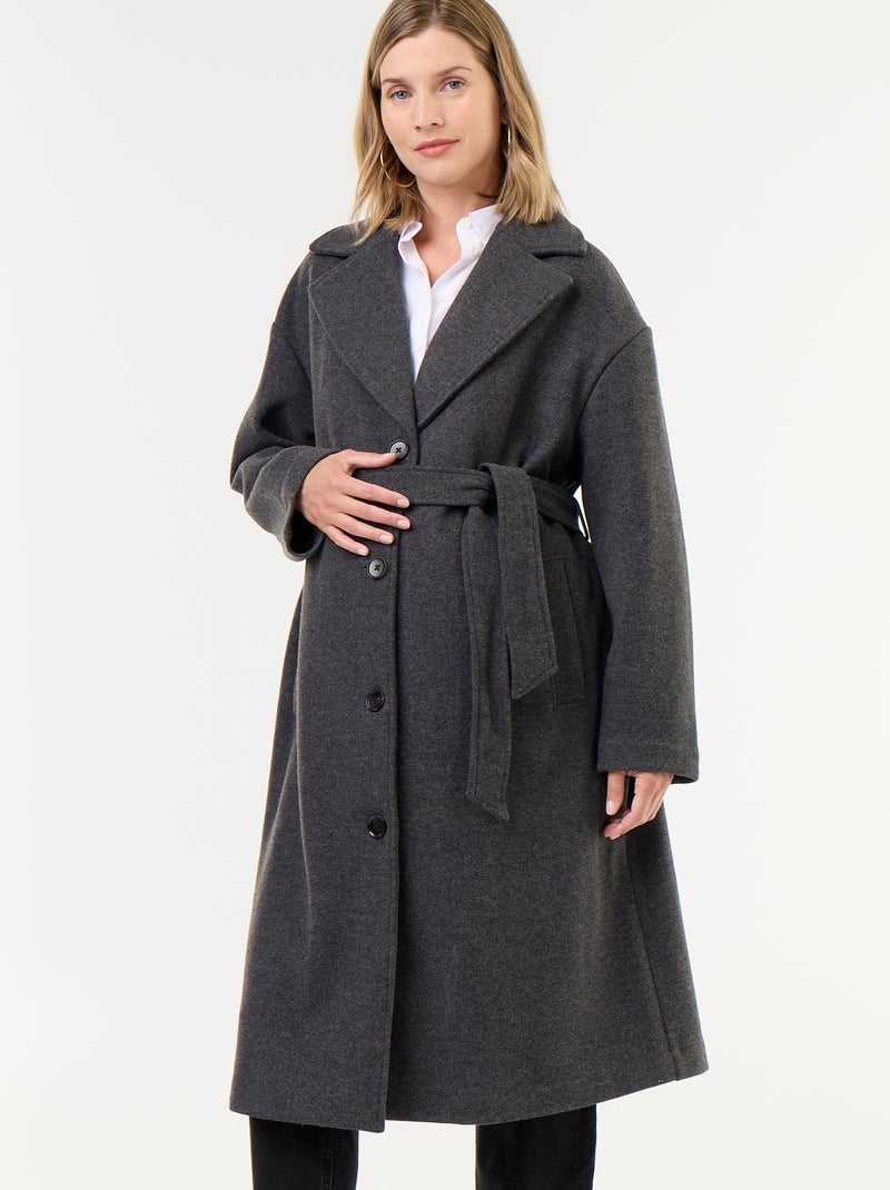Cappotto lungo in finta lana con collo a revers Grigio - Kiabi