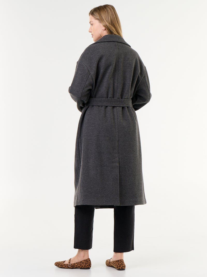 Cappotto lungo in finta lana con collo a revers Grigio - Kiabi