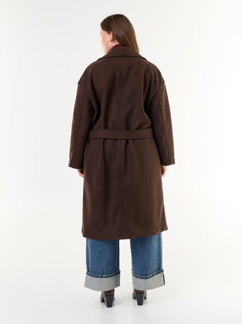 Cappotto lungo in finta lana con collo a revers Marrone - Kiabi