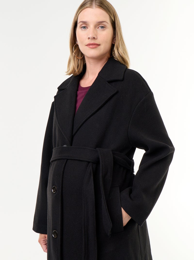 Cappotto lungo in finta lana con collo a revers Nero - Kiabi