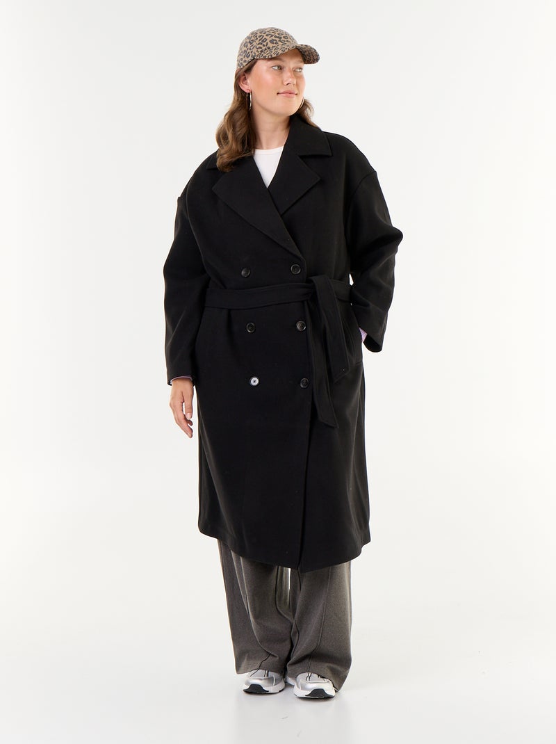 Cappotto lungo in finta lana con collo a revers Nero - Kiabi
