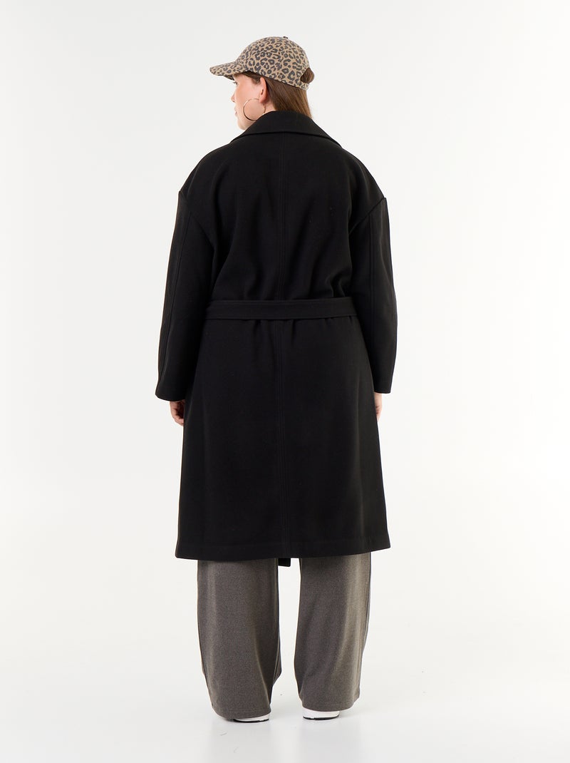 Cappotto lungo in finta lana con collo a revers Nero - Kiabi