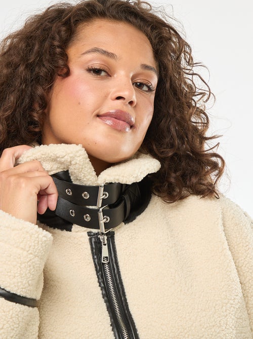 Cappotto lungo in finta lana con inserti in similpelle - Kiabi