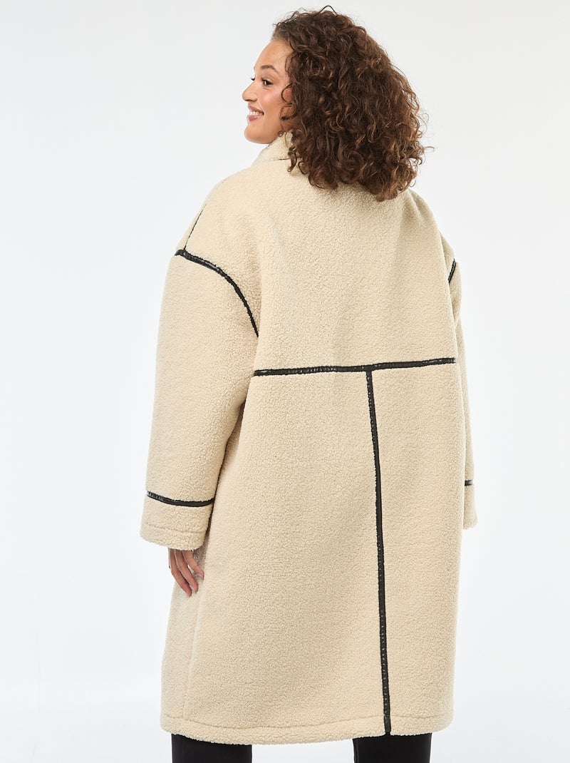 Cappotto lungo in finta lana con inserti in similpelle Beige - Kiabi