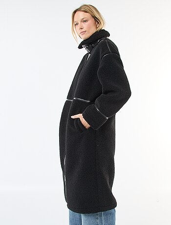 Cappotto lungo in finta lana con inserti in similpelle