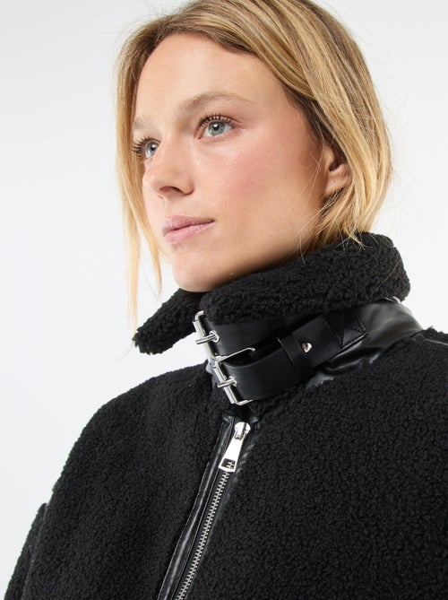 Cappotto lungo in finta lana con inserti in similpelle - Kiabi