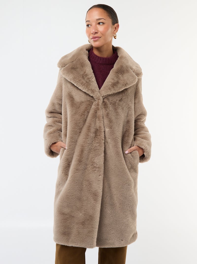 Cappotto lungo in finta pelliccia Grigio - Kiabi