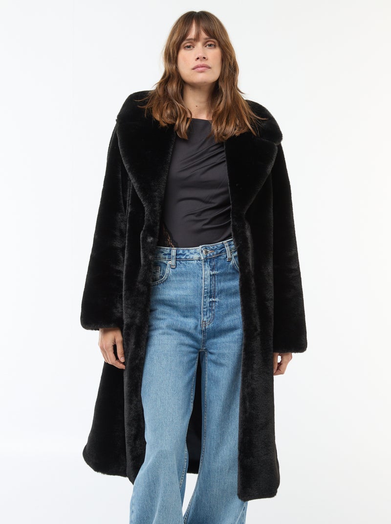 Cappotto lungo in finta pelliccia Nero Donna Kiabi