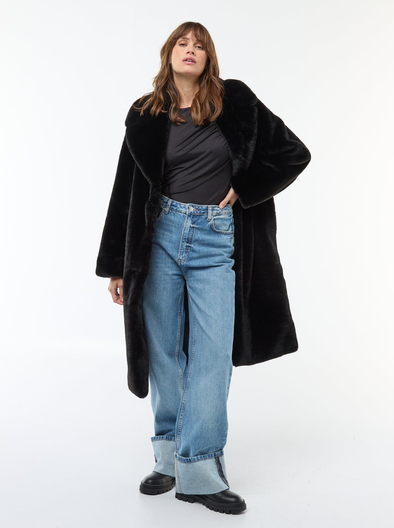 Cappotto lungo in finta pelliccia Nero - Kiabi