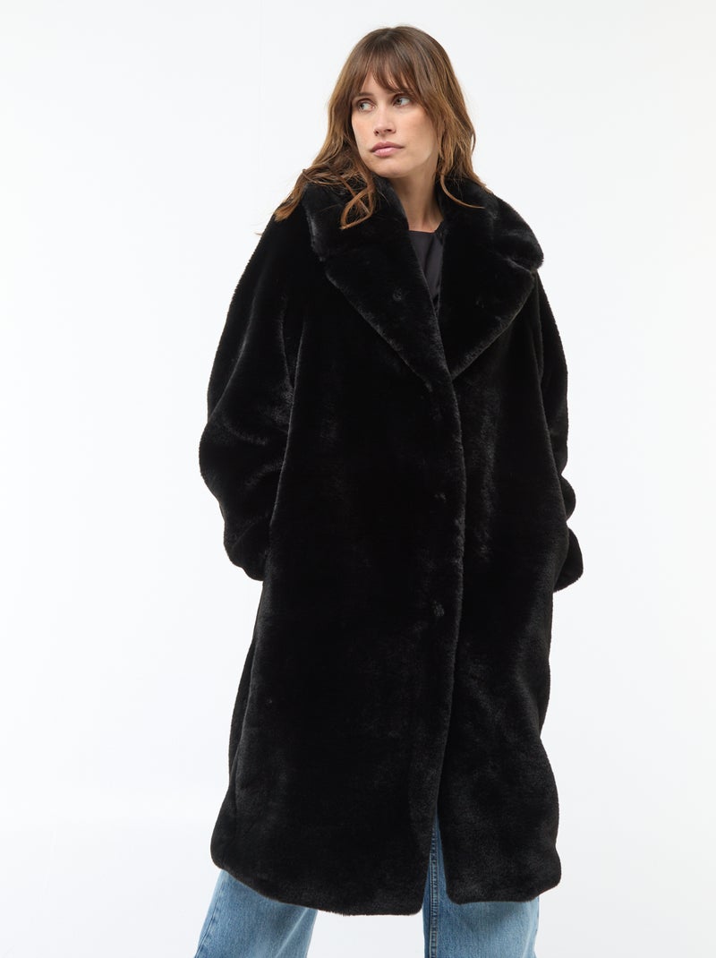 Cappotto lungo in finta pelliccia Nero - Kiabi