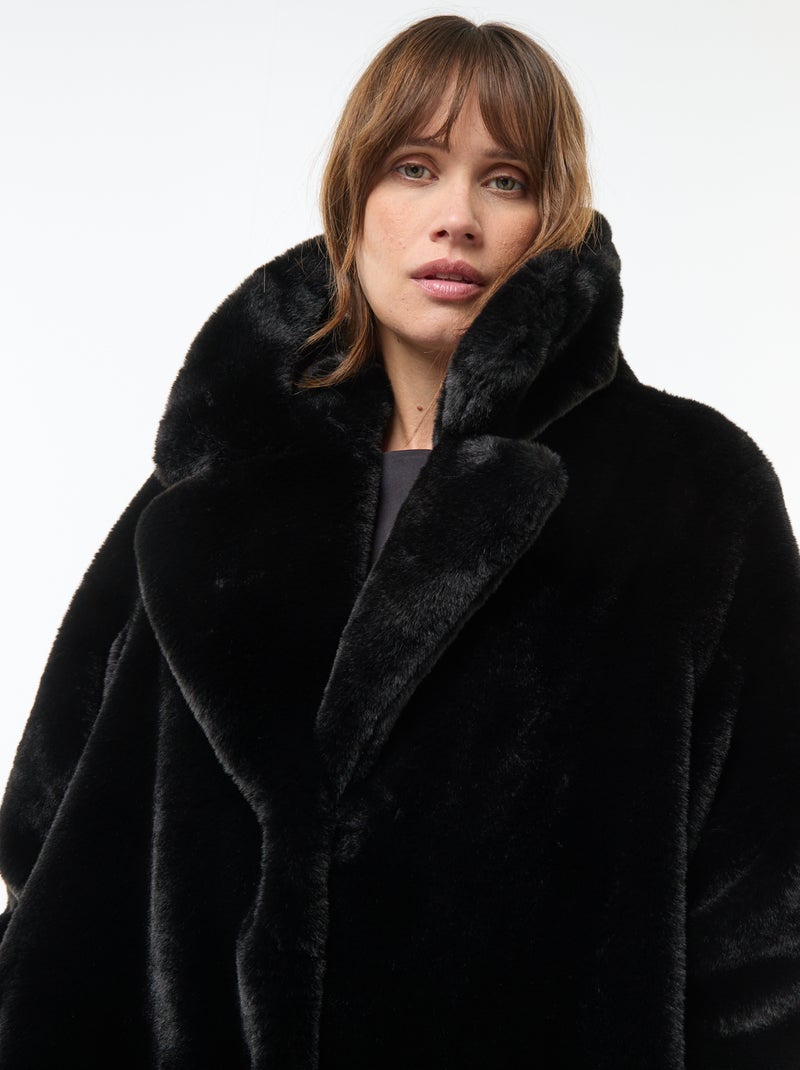 Cappotto lungo in finta pelliccia Nero - Kiabi