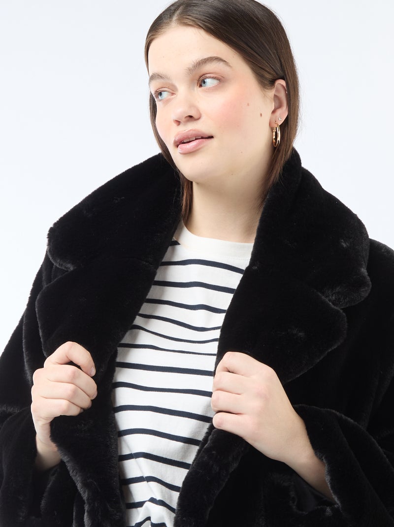 Cappotto lungo in finta pelliccia Nero - Kiabi