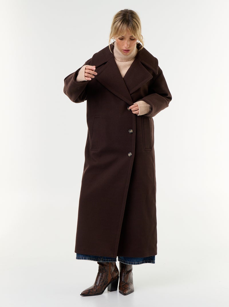 Cappotto lungo in finto lanato Marrone - Kiabi