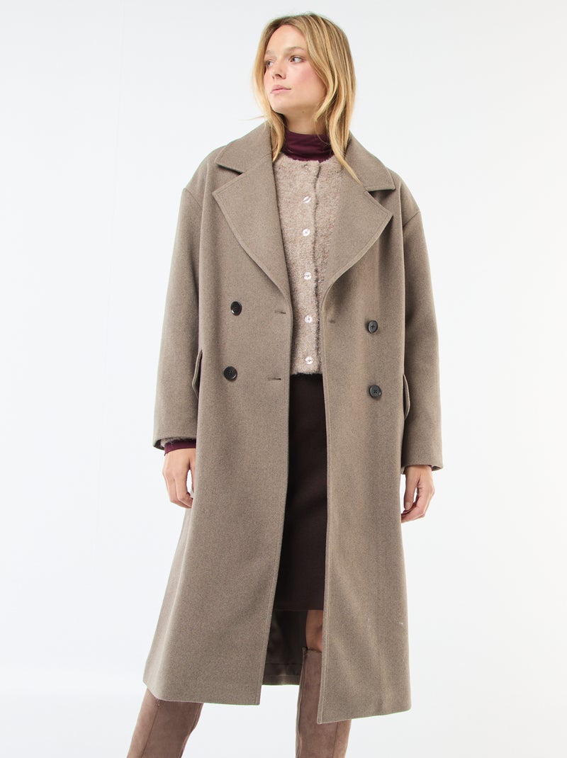 Cappotto lungo in finto tessuto effetto lana Beige - Kiabi