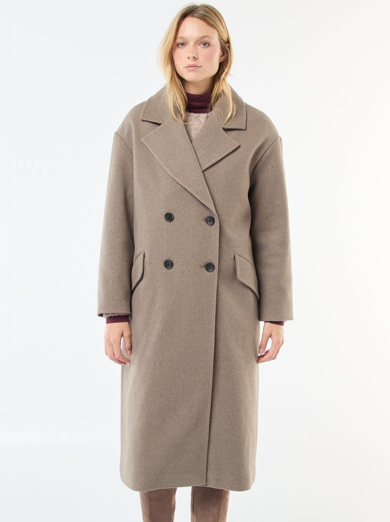 Cappotto lungo in finto tessuto effetto lana Beige - Kiabi