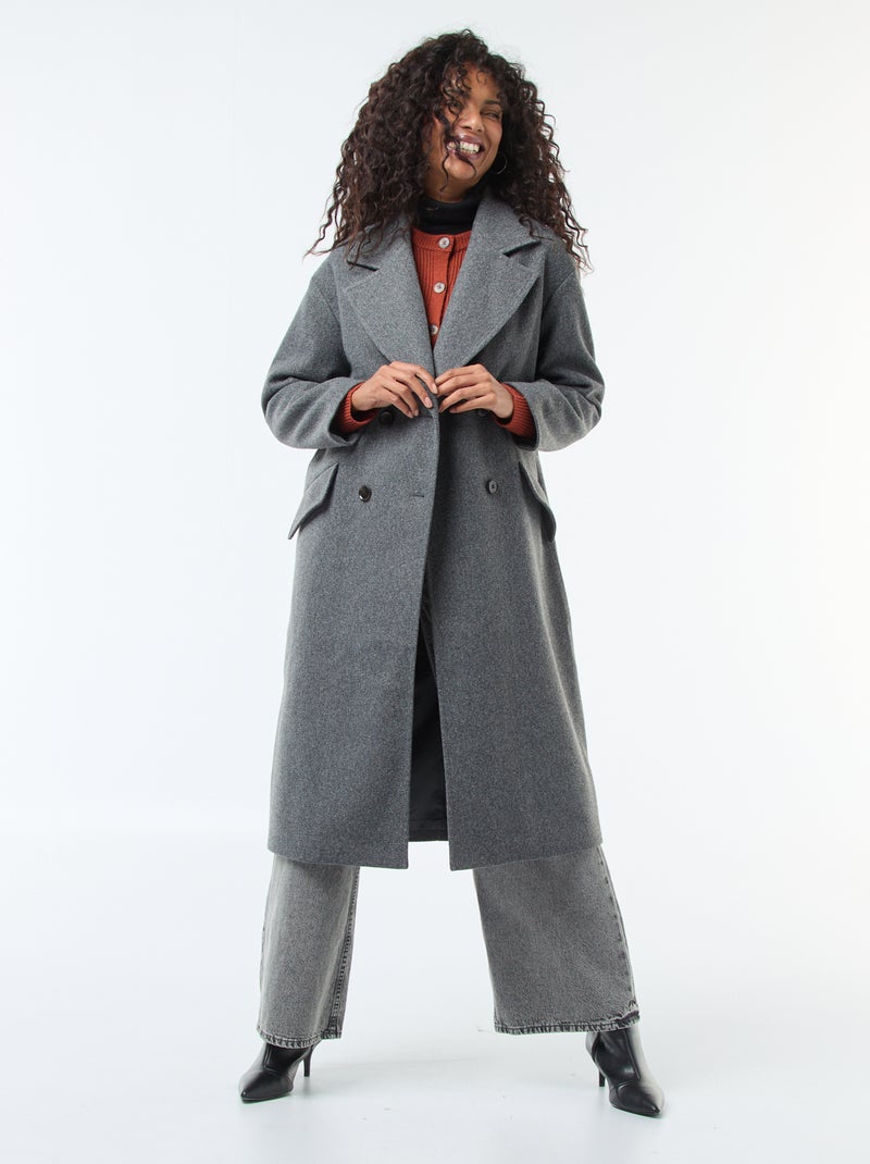 Cappotto lungo in finto tessuto effetto lana Grigio - Kiabi