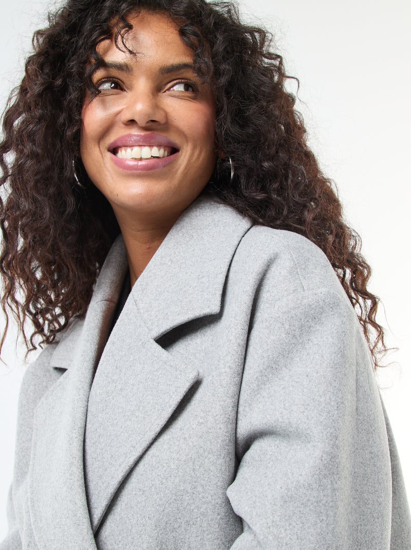 Cappotto lungo in finto tessuto effetto lana Grigio - Kiabi