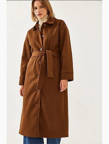 Cappotto lungo in lana con cintura lucci