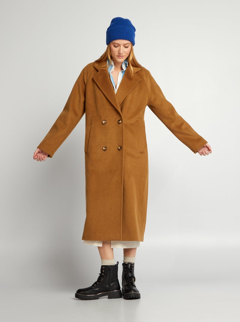 Manteau Long En Laine Mérinos - Taille 46 - Couleur Indicolite - Made In Italy - Occasion