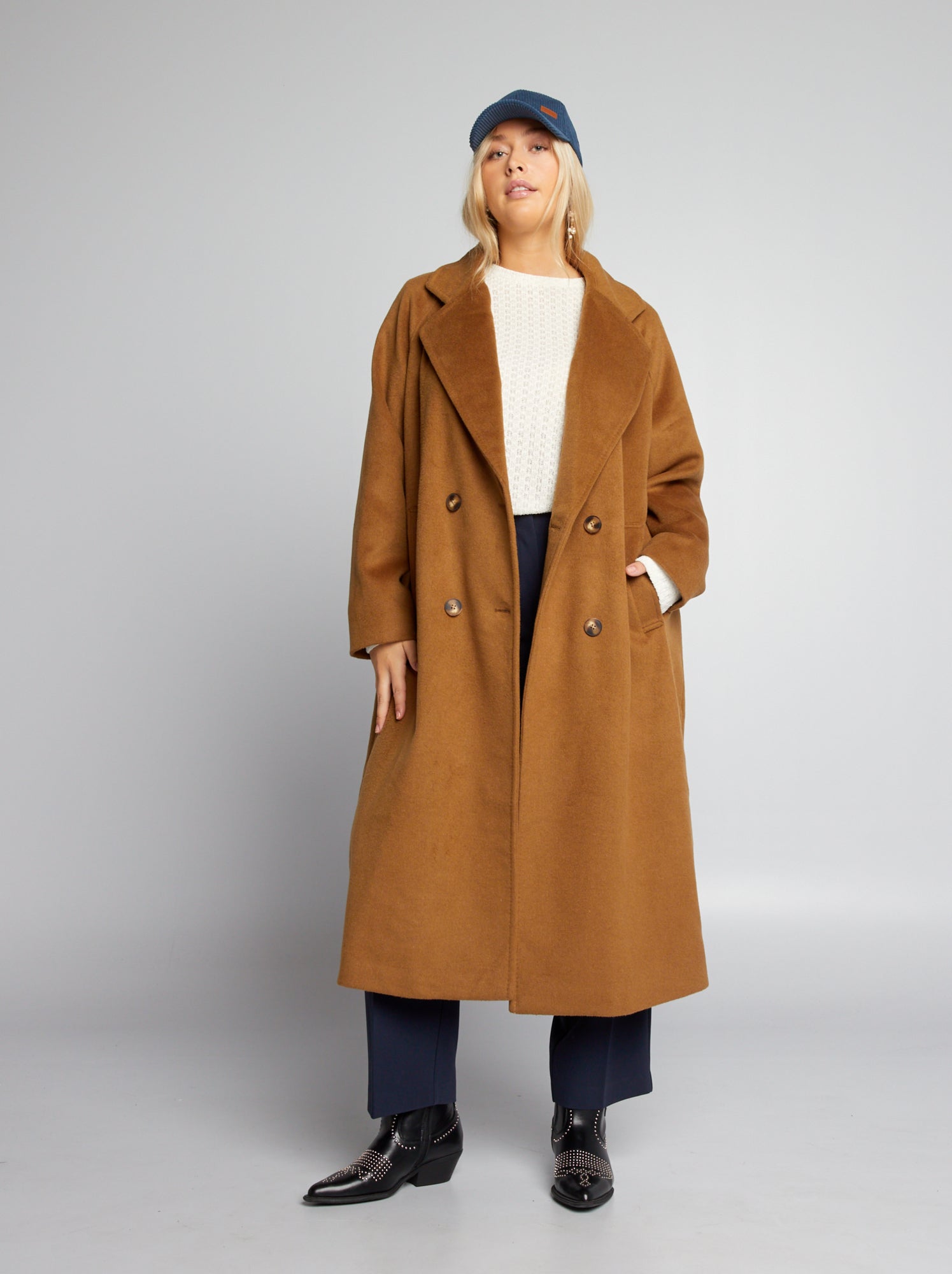 Manteau Long Femme En Laine Mérinos - Taille 46 - Couleur Indigo (indicolite) - Fabriqué En Italie