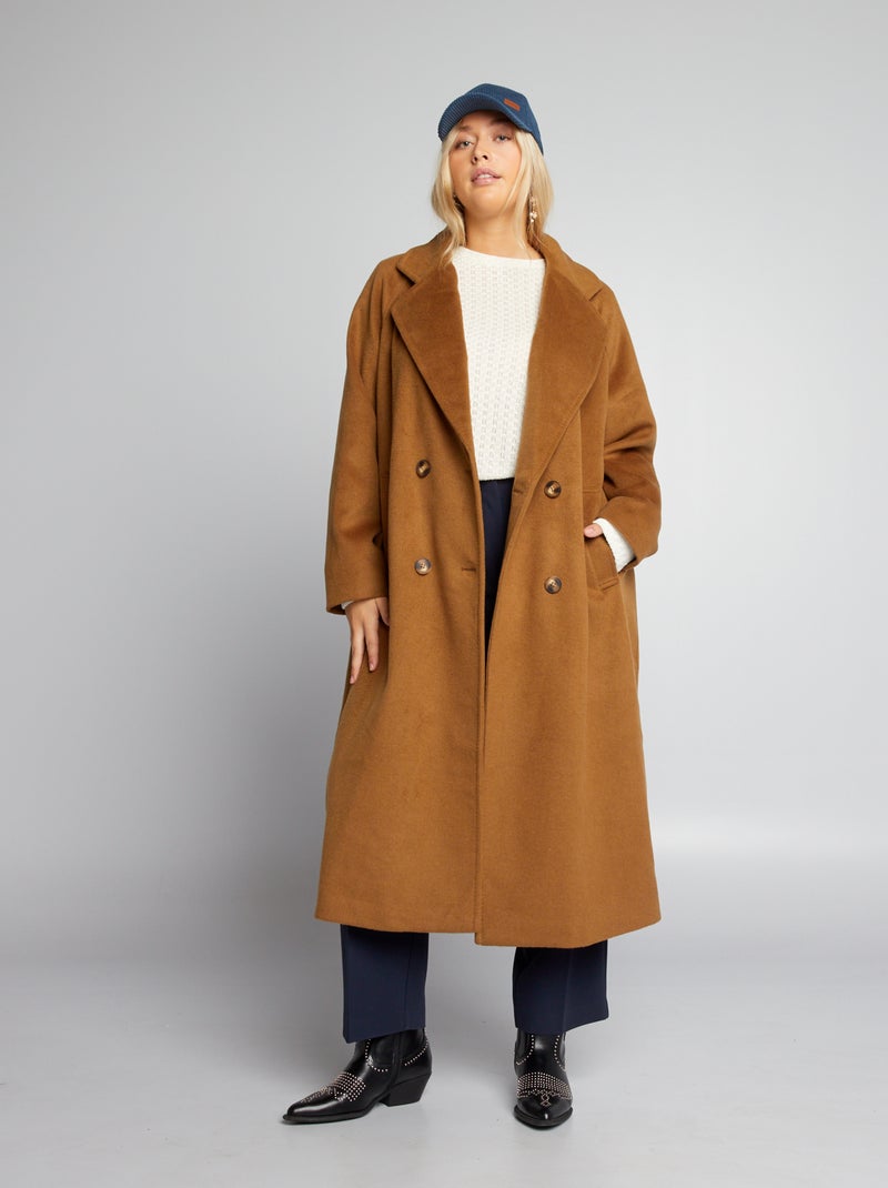 Cappotto lungo in lana MARRONE - Kiabi