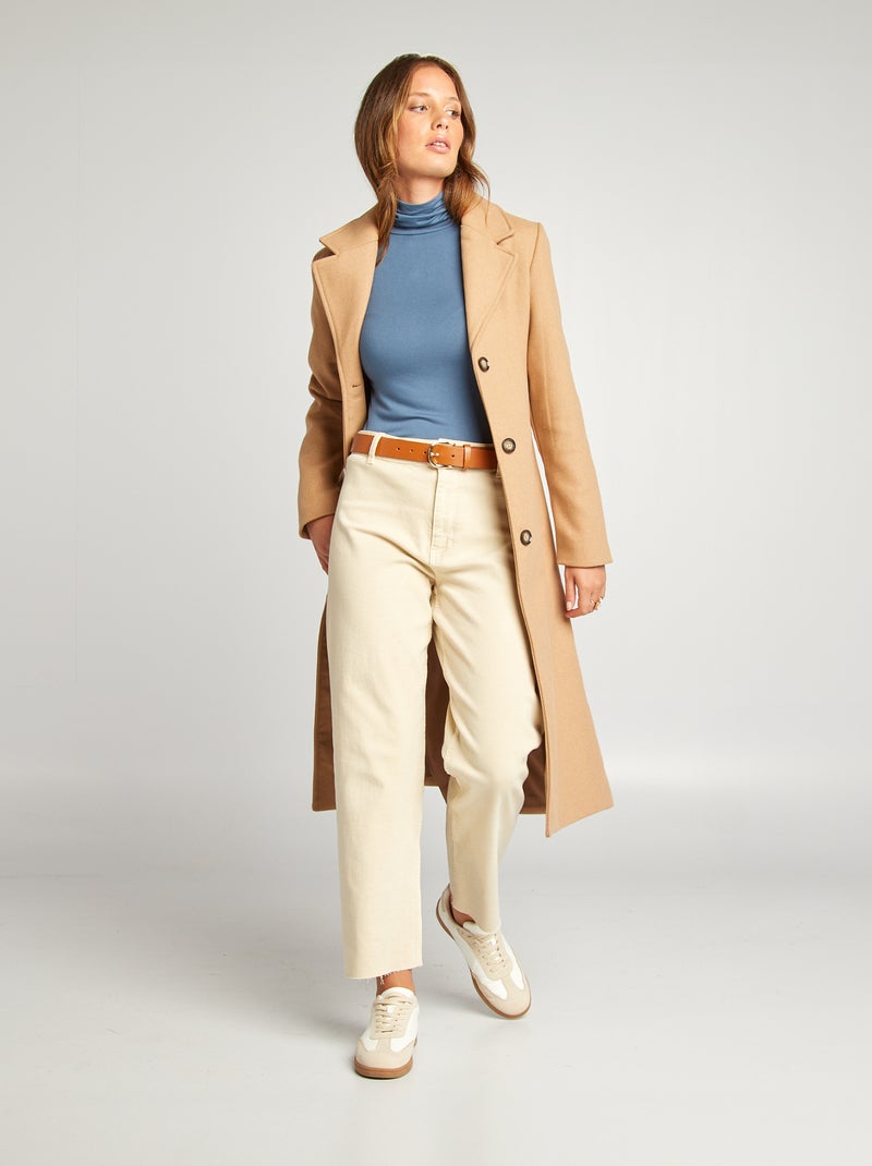 Cappotto lungo in lanetta MARRONE - Kiabi