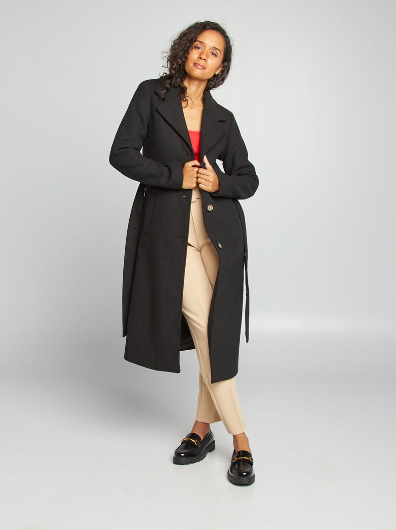 Cappotto lungo in lanetta nero - Kiabi