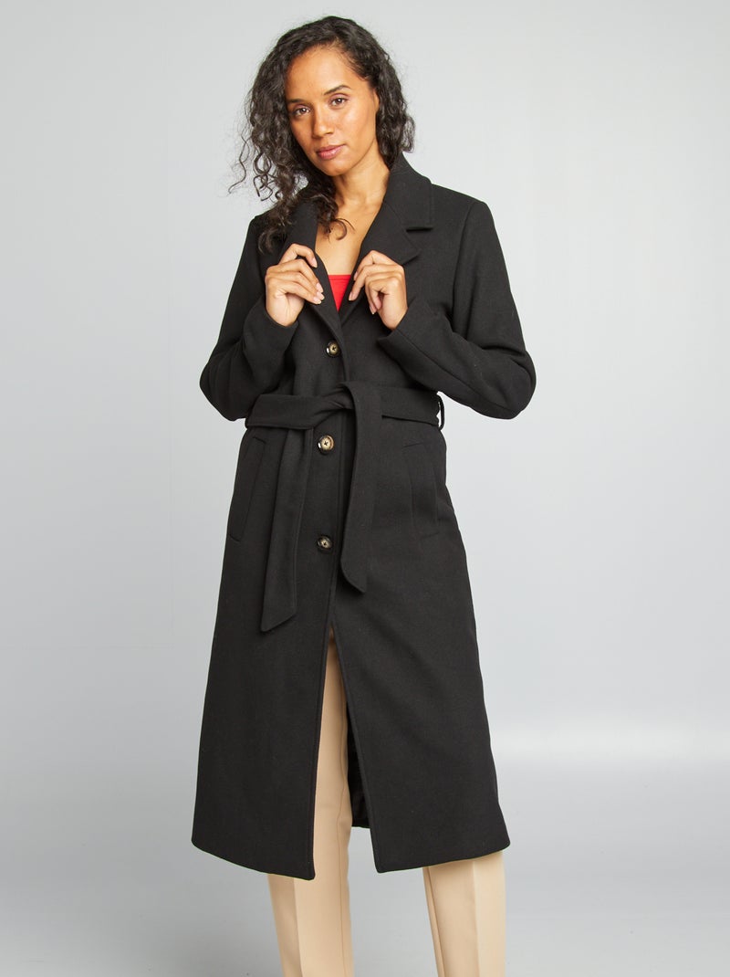 Cappotto lungo in lanetta nero - Kiabi