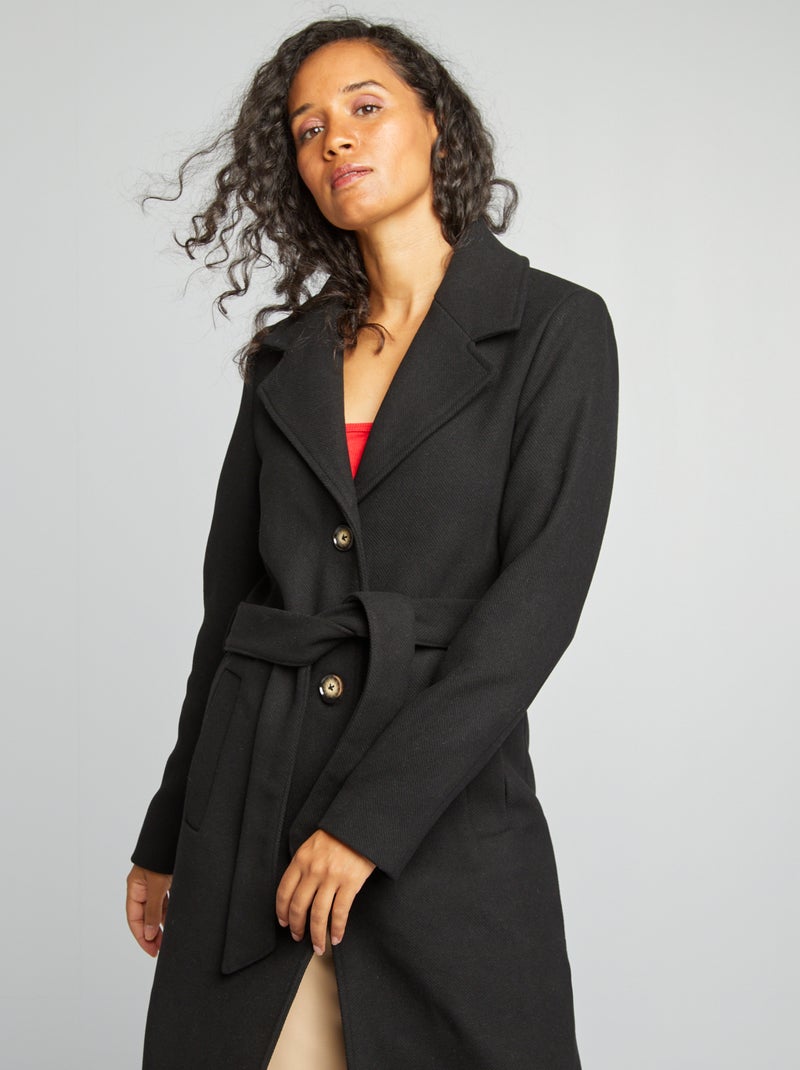 Cappotto lungo in lanetta nero - Kiabi
