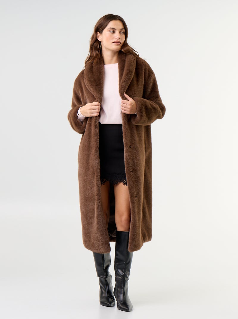 Cappotto lungo in pelliccia sintetica Marrone - Kiabi