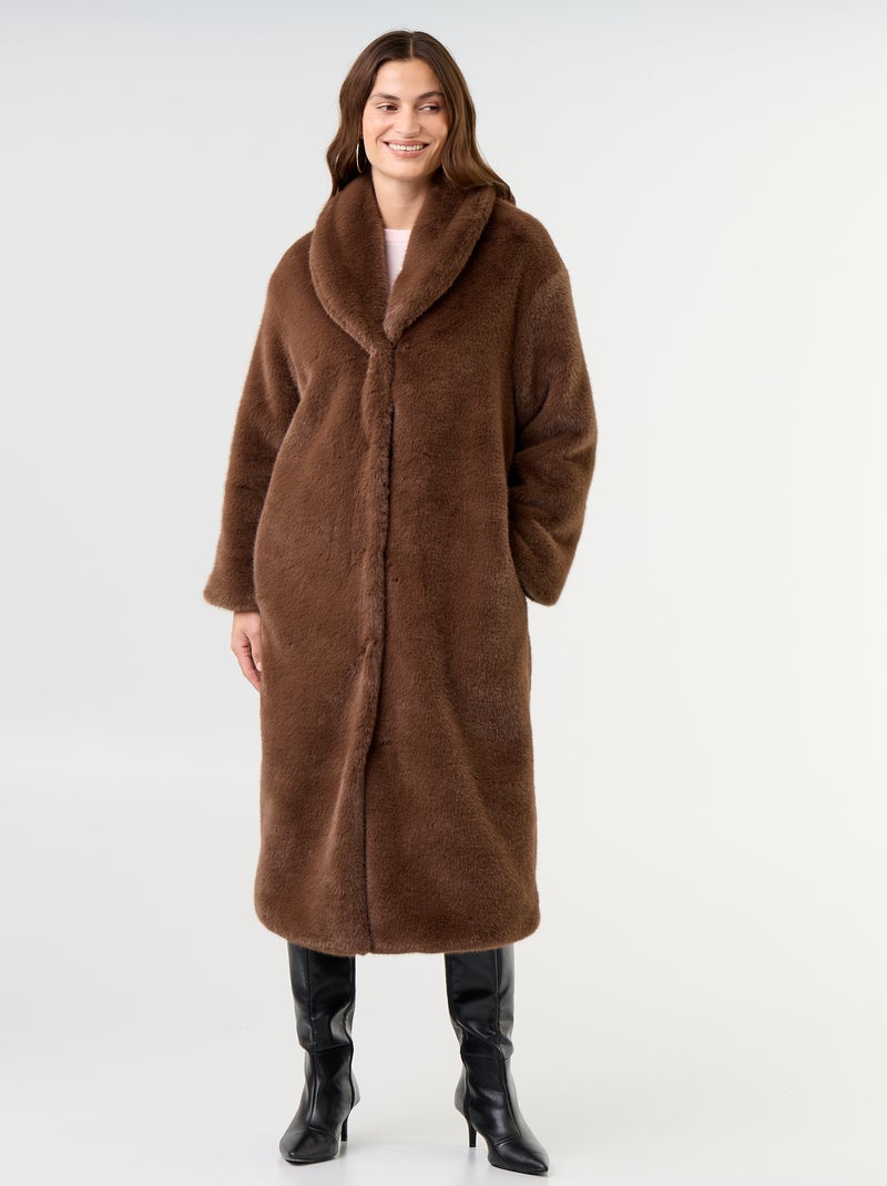 Cappotto lungo in pelliccia sintetica Marrone - Kiabi