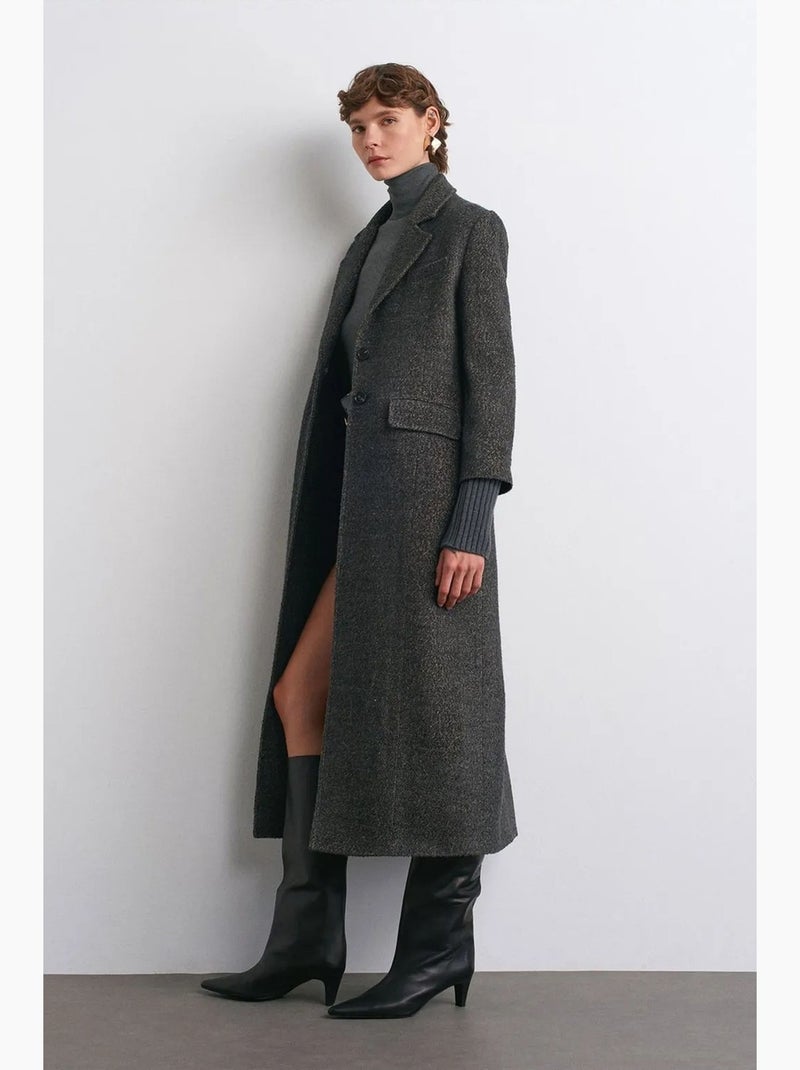 Cappotto lungo in tweed testurizzato dilvin Grigio nero - Kiabi