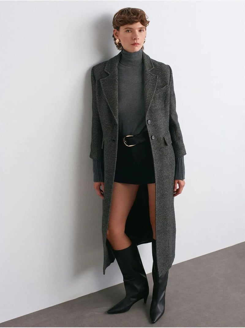 Cappotto lungo in tweed testurizzato dilvin Grigio nero - Kiabi