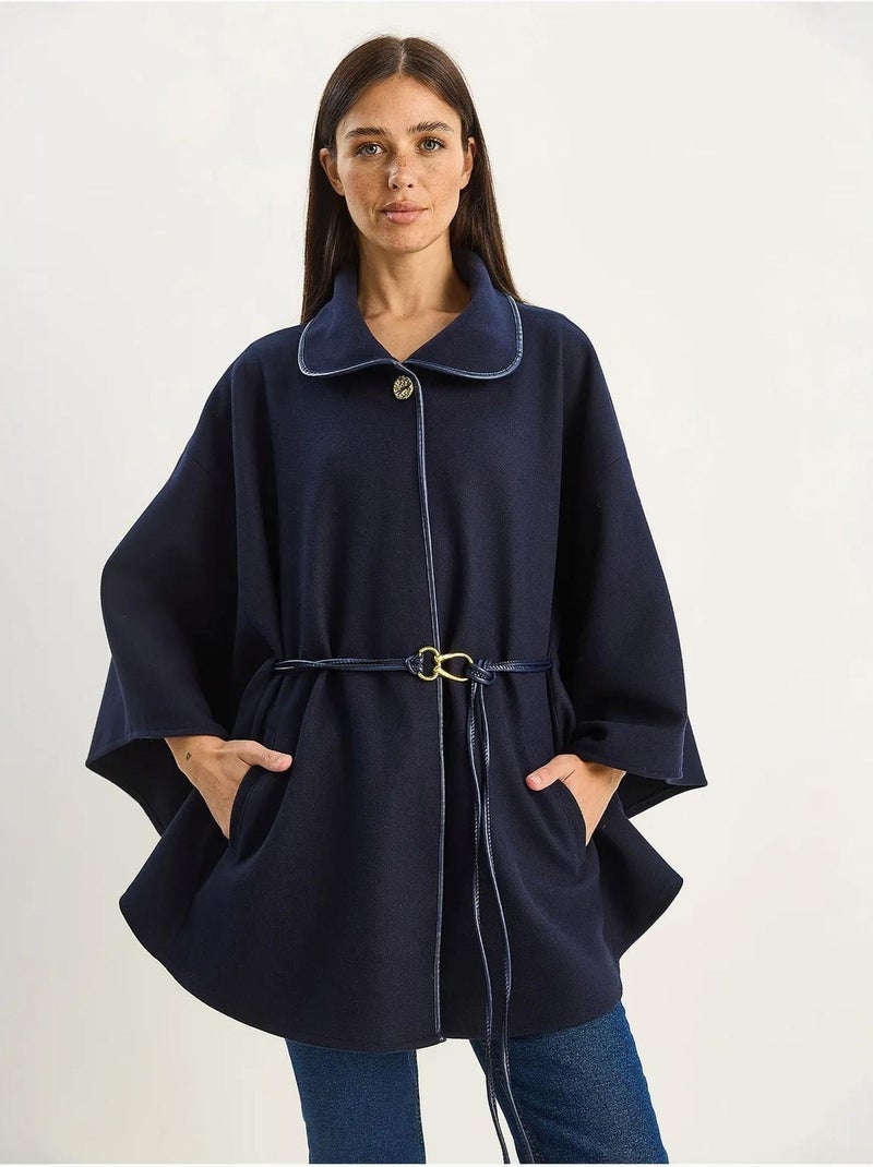 Cappotto lungo oversize in misto lana testurizzato con colletto da giacca lucci Blu marino - Kiabi