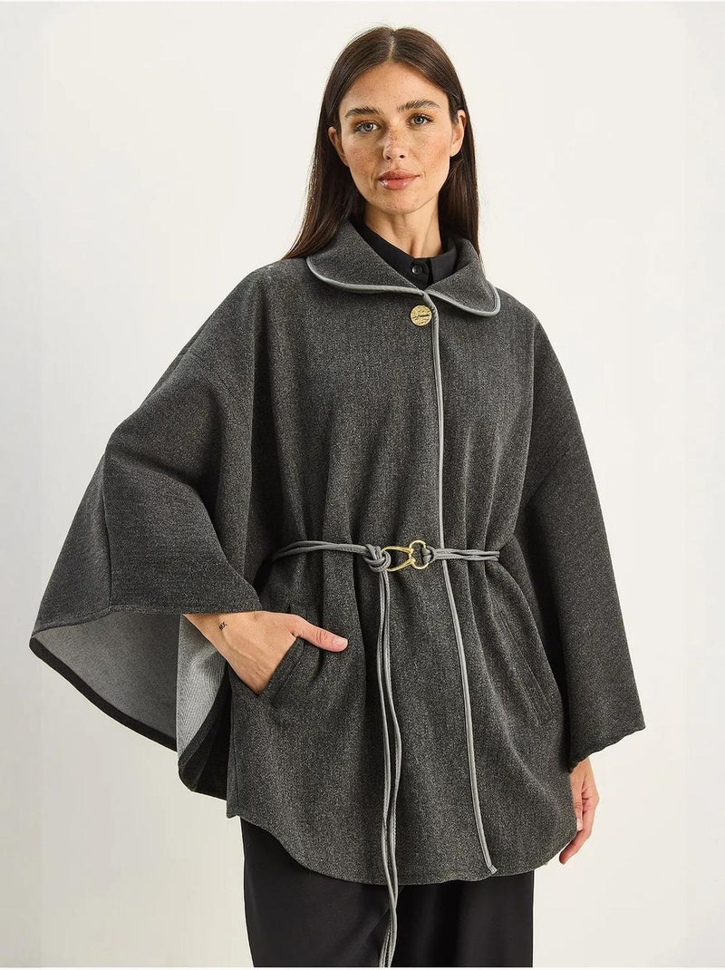 Cappotto lungo oversize in misto lana testurizzato con colletto da giacca lucci Grigio nero - Kiabi