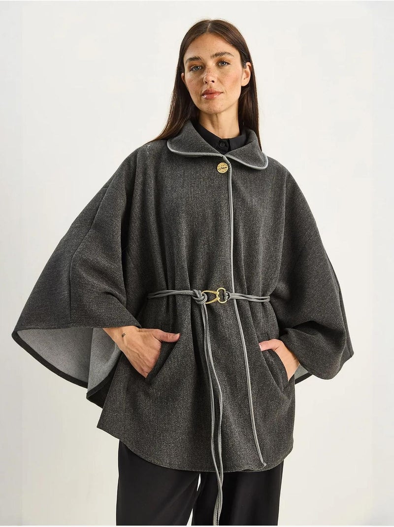 Cappotto lungo oversize in misto lana testurizzato con colletto da giacca lucci Grigio nero - Kiabi