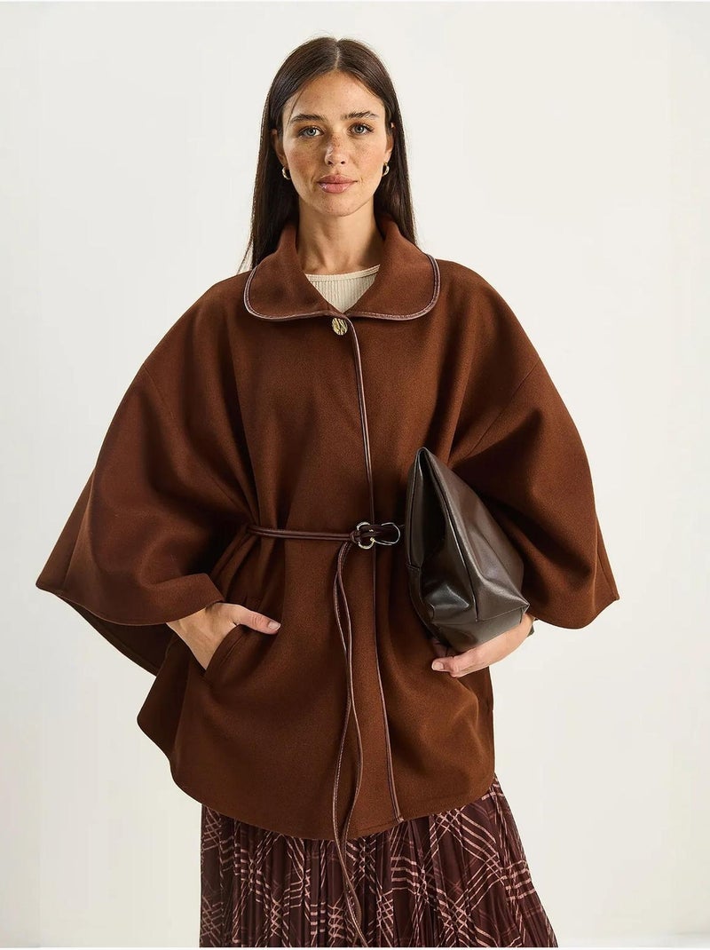 Cappotto lungo oversize in misto lana testurizzato con colletto da giacca lucci Marrone cioccolato - Kiabi