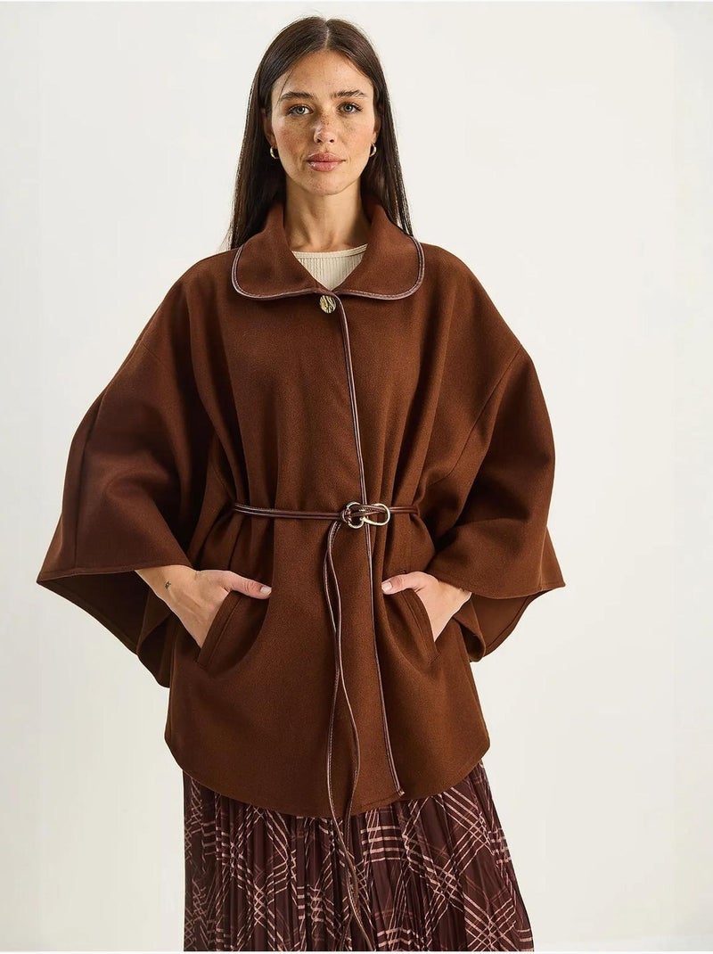 Cappotto lungo oversize in misto lana testurizzato con colletto da giacca lucci Marrone cioccolato - Kiabi
