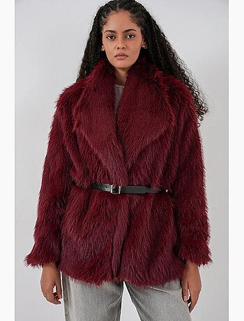 Cappotto lungo oversize in pelliccia sintetica con cintura bdart