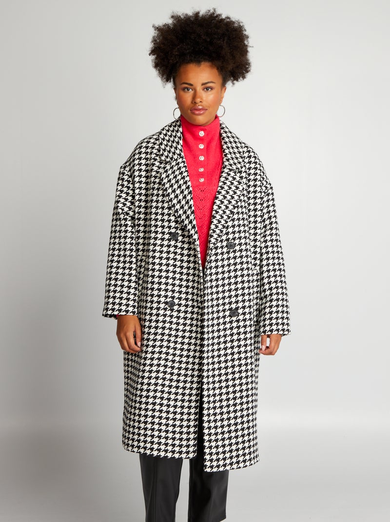 Cappotto Corto In Lana Pied De Poule Donna – Doppiopetto, Con Tasche, Taglie S-XXL