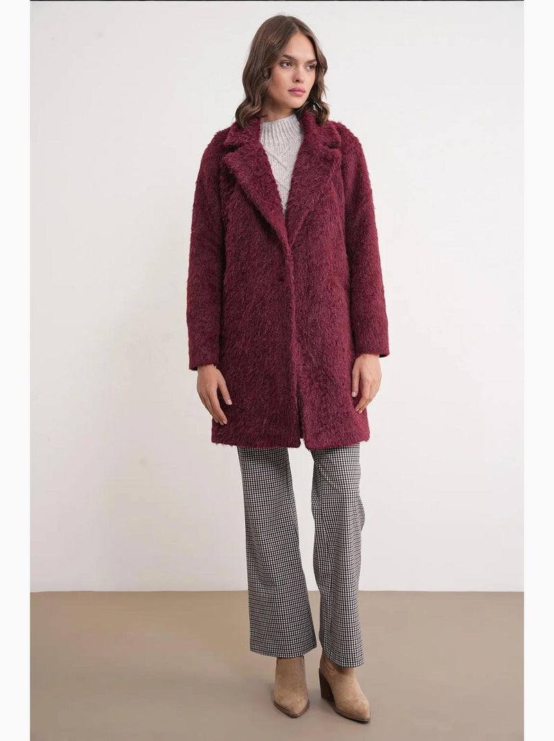 Cappotto lungo testurizzato con colletto da giacca mixray Rosso bordeaux - Kiabi