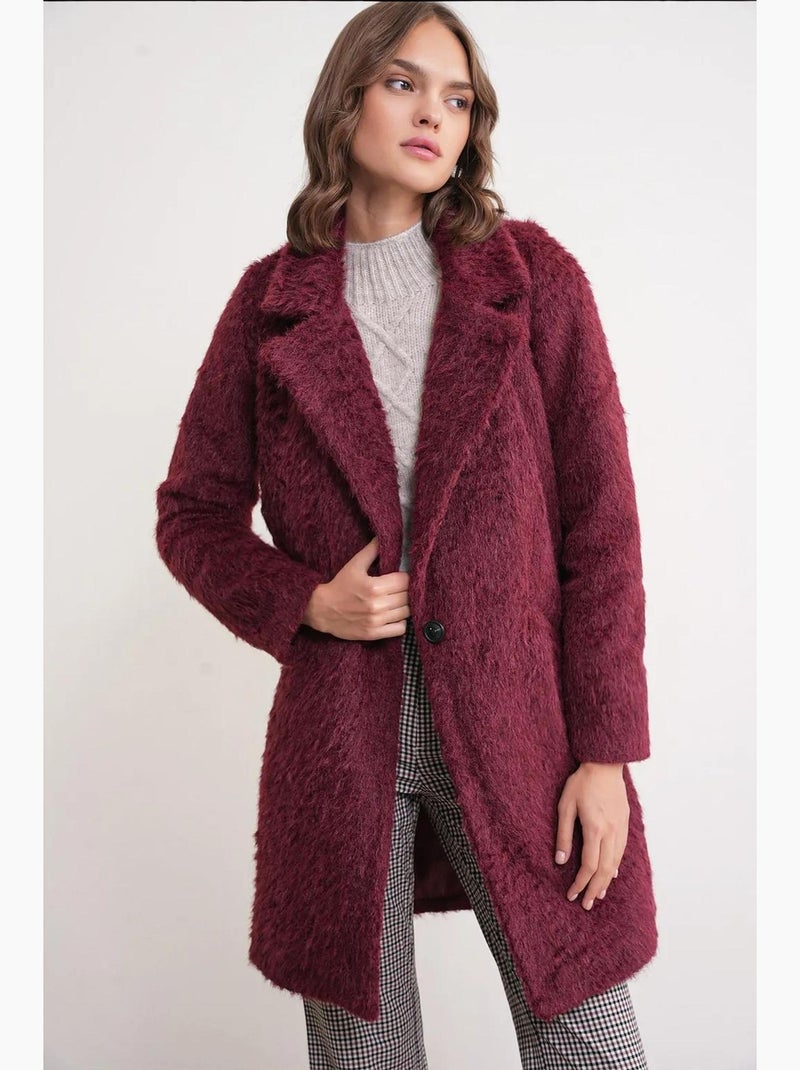 Cappotto lungo testurizzato con colletto da giacca mixray Rosso bordeaux - Kiabi