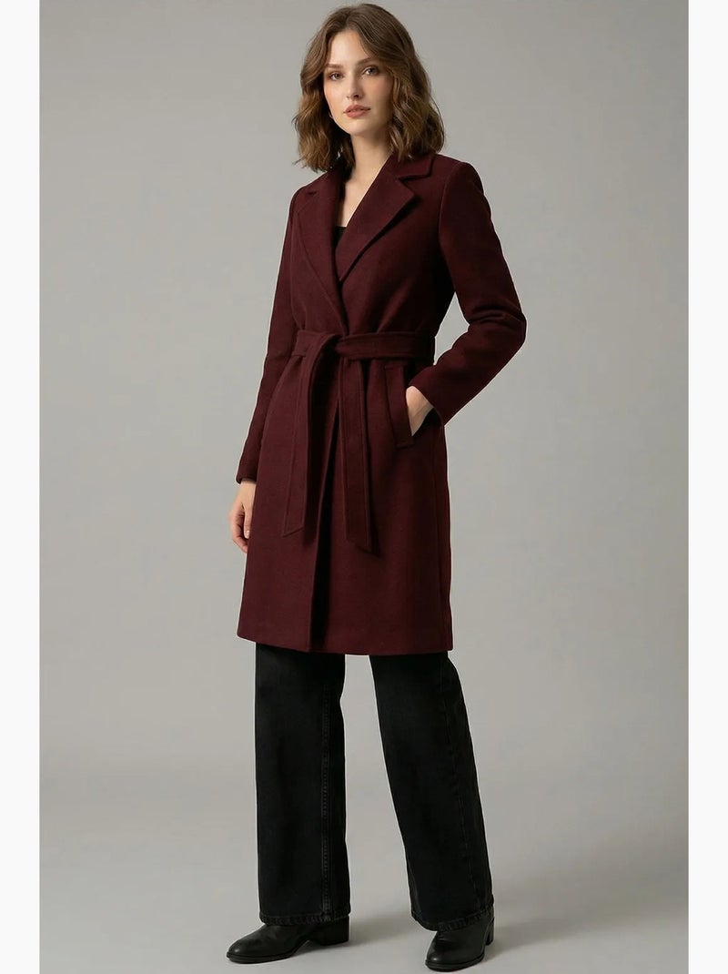 Cappotto midi con cintura e colletto da giacca bdart Rosso bordeaux - Kiabi