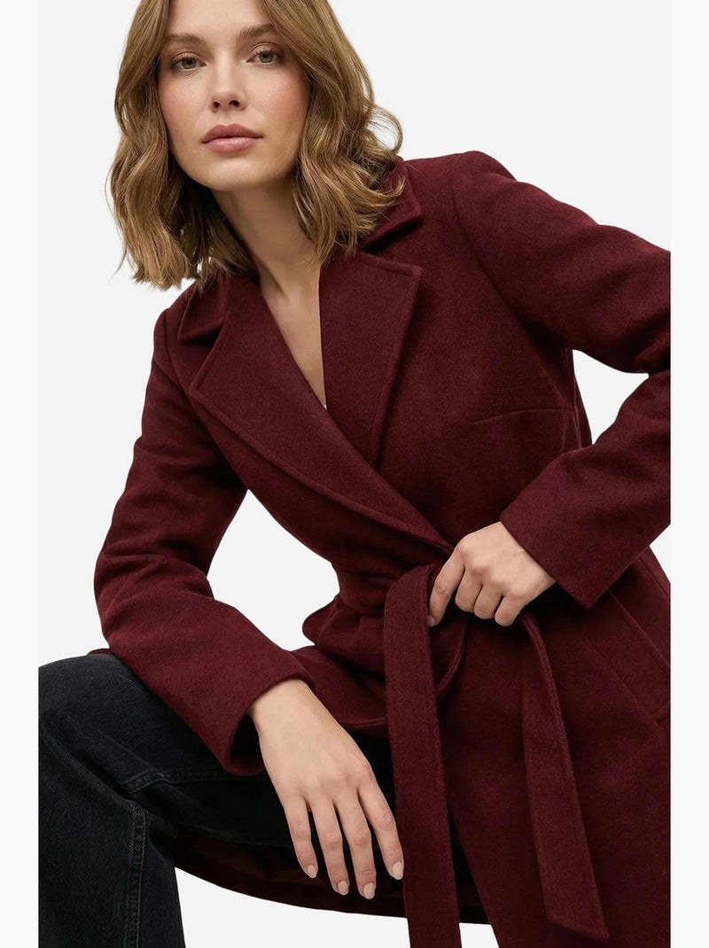 Cappotto midi con cintura e colletto da giacca bdart Rosso bordeaux - Kiabi