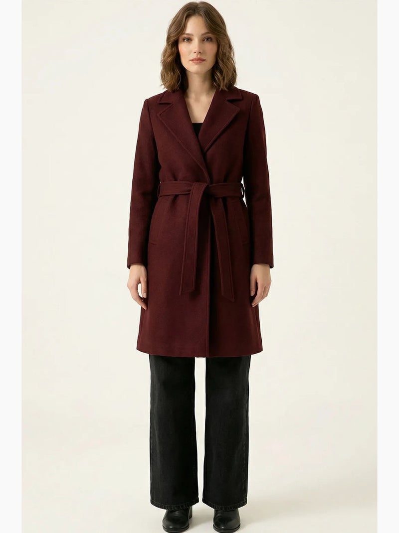 Cappotto midi con cintura e colletto da giacca bdart Rosso bordeaux - Kiabi