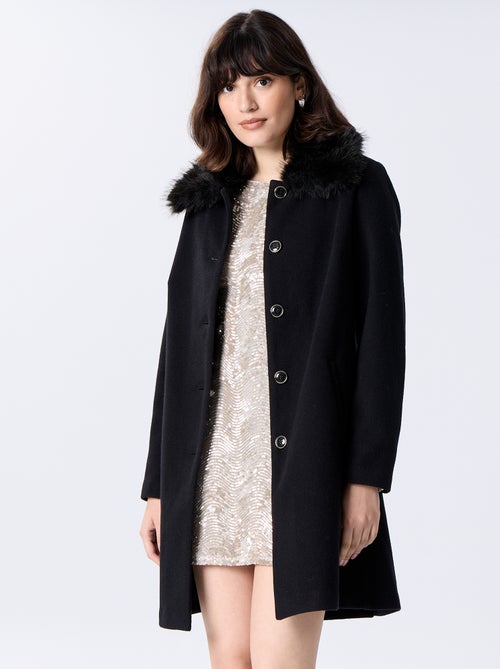 Cappotto midi in finto panno di lana con collo in ecopelliccia - Kiabi Cappotto midi in finto panno di lana con collo in ecopelliccia - Kiabi